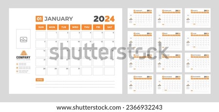 2024 Calendar Desktop Planner Template. Corporate business wall or desk simple Planner calendar with week start Sunday.  Set of 2024 Calendar Planner Template with Place for Photo and Company Logo. Royalty-Free Stock Photo #2366932243