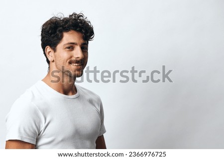 Man portrait fashion isolated background white hipster t-shirt smile