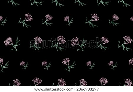 Cute and minimal colored  line art Flowers (roses) vector seamless pattern