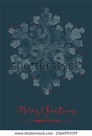 Minimal Christmas greeting card, background or label with a textured snowflake in white and blue colors. Vector illustration