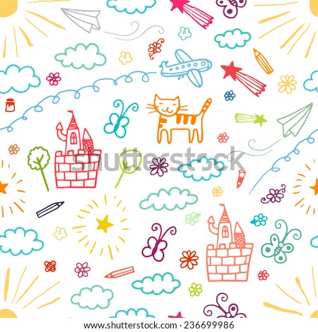 Children drawings color seamless pattern. Royalty-Free Stock Photo #236699986