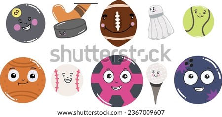 Cute and happy balls for different sports vector isolated design