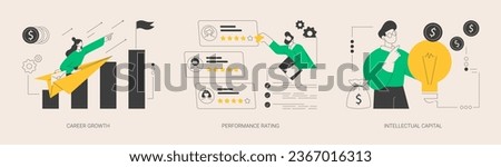 Employee efficiency abstract concept vector illustration set. Career growth, performance rating, intellectual capital, company challenge and success, job position scoring system abstract metaphor. Royalty-Free Stock Photo #2367016313