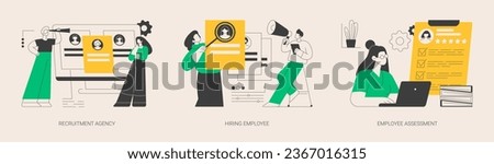 Human resources abstract concept vector illustration set. Recruitment agency, hiring employee, employee assessment, job listing, head hunting, performance review, SWOT analysis abstract metaphor. Royalty-Free Stock Photo #2367016315