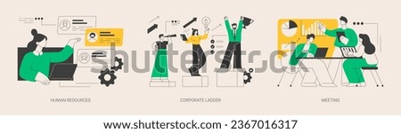 Headhunter service abstract concept vector illustration set. Human resources, corporate ladder, meeting room, job listing website, employment hierarchy, career ladder, contract abstract metaphor. Royalty-Free Stock Photo #2367016317