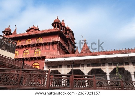 ancient artistic holy jain temple entrance with cloudy sky at morning image is taken at Soni Ji Ki Nasiya Jain Temple, Ajmer, Rajasthan, India.