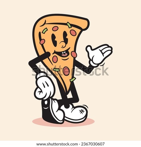 Pizza Mascot Cartoon Character Vintage Pizza Character Funny Pizza Cartoon Pizza Vintage Vector Cartoon Vintage Style
