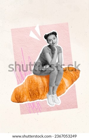 Creative image picture template collage of black white filter lady feel sad refuse eat croissant sugar dieting
