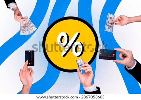 Creative composite 3d photo collage of people stretching hands with money buy clothes on black friday sale isolated drawing background