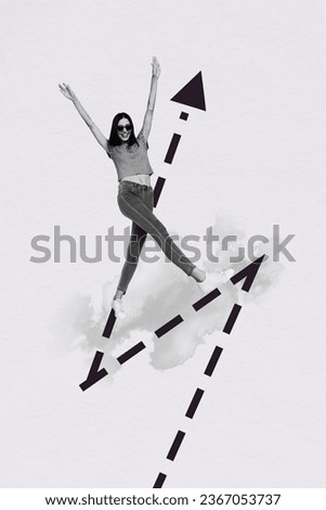Photo comics sketch collage picture of excited funky lady walking achieving aim isolated white color background