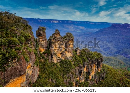  The famous Three Sisters peaks in Blue Mountains. Australia                               Royalty-Free Stock Photo #2367065213