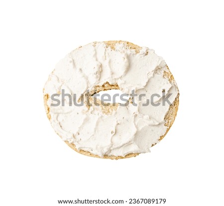 Halved Bagel with Soft Cheese Isolated, One Round Bread Bun, Wheat Bakery with Grains And Seeds for Breakfast, Plain Circle Bagel Bread on White Background Royalty-Free Stock Photo #2367089179