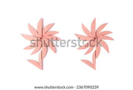 Mortadella Slice Flower Isolated, Luncheon Meat Flower, Chicken Ham, Boiled Sausage for Kids Breakfast, Mortadella Slices on White Background Royalty-Free Stock Photo #2367090239