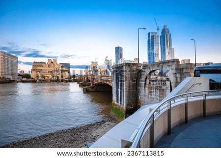 Thames river bridge and London waterfront view, capital of UK