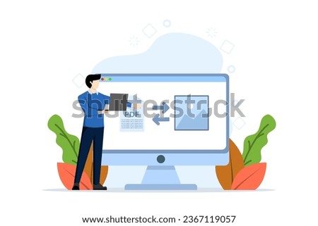 PDF conversion concept. PDF converter from jpg, Convert PDF to document file. Screen with the process of changing or converting a document to another format. Mobile converter technology. Illustration. Royalty-Free Stock Photo #2367119057