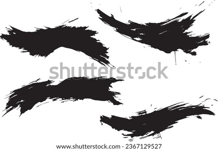 Set of Handmade Creative Ink Brush Strokes: Artistic Black Paint Isolated on Transparent Background, PNG, Vector Illustration
