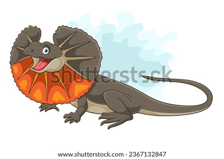 cartoon happy frilled lizard isolated on white background