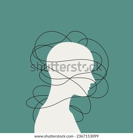 A head full of thoughts, fear, chaos, problems to solve. A swirl of emotions. Mental health concept. Royalty-Free Stock Photo #2367153099