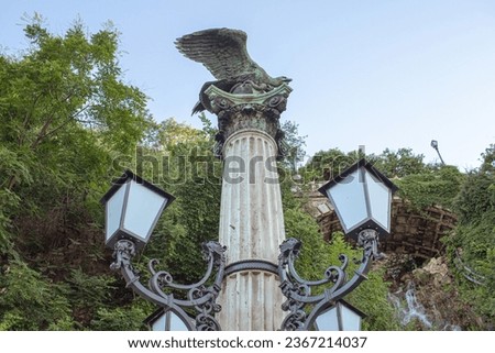 Turul statue at the Gellert hill waterfall,Budapest, Hungary. High quality photo