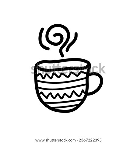 Vector clipart of mug with doodle style ornaments. Black and white isolated image on a white background. Stock illustration.