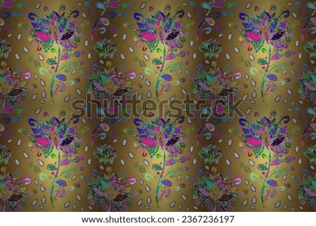 Cute Floral pattern in the small flower. Flowers on yellow, brown and neutral colors.