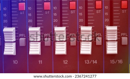 close-up audio mixing console, Selective focus. mixing and mastering tone control.