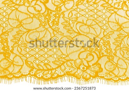 Haute couture embellishment for your design Bright and eye catching royal yellow lace patch Can be used as an accessory or decorative element in fashion designs Adds a unique textural backdrop Royalty-Free Stock Photo #2367251873