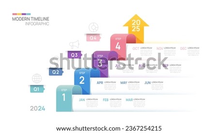 Business step timeline infographic arrow template. Modern milestone element timeline diagram calendar and 4 quarter topics, vector infographics. Royalty-Free Stock Photo #2367254215