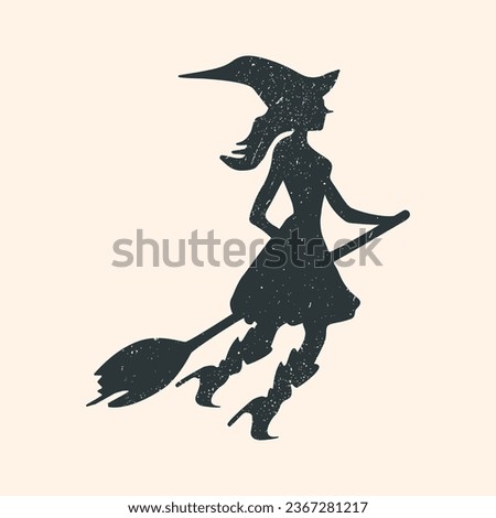 Silhouette of a witch character on a broomstick. vector format.