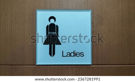 The sign for the women's toilet is in the shape of a box with a gray background made of acrylic with a vector image symbol for women.