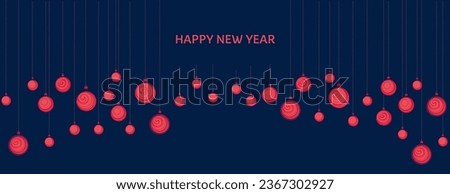  Christmas universal background . Vector hand srawn Christamas balls frame with copy space. Suitable for email header, post in social networks, advertising, events and page cover, banner, background Royalty-Free Stock Photo #2367302927
