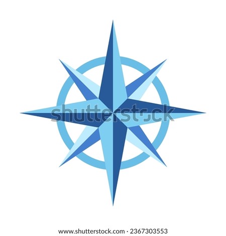 Rose of wind icon and compass vector in black and white color isolated on white background.