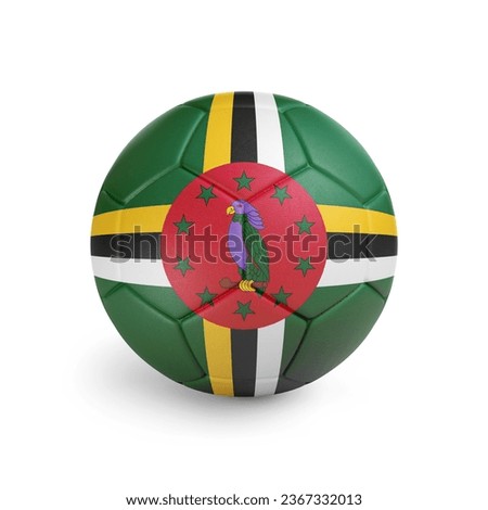 3D soccer ball with Dominica team flag. Isolated on white background