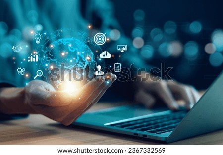 global business tech, connect international world market. concept of economic development communication and solutions to network digital technology, future internet, and worldwide invest Royalty-Free Stock Photo #2367332569