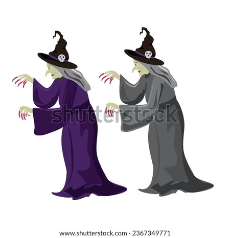 Witch vector illustration. Happy halloween clip art. Halloween character. Flat vector in cartoon style isolated on white background.