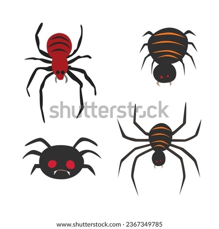 Poisonous spider vector set. Happy halloween clip art. Halloween character. Insect vector. Flat vector in cartoon style isolated on white background