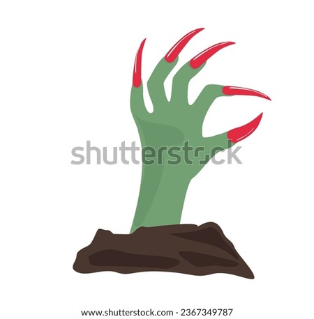 Cartoon zombie hand out of the ground. Hand from ground vector. Halloween concept. Flat vector in cartoon style isolated on white background.