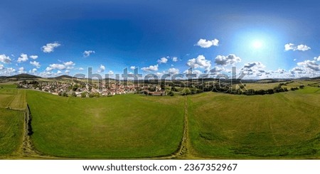 View from above of the surroundings near the Švihov water castle on the edge of the Šumava. 360 degree panoramic photography.