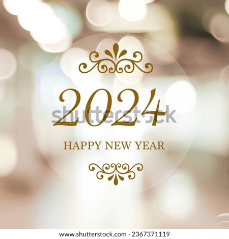 Happy New Year 2024 on blur abstract bokeh background, new year greeting card, banner