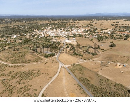 aerial view of the Extremaduran town of Oliva de Plasencia,located north of the province of Caceres