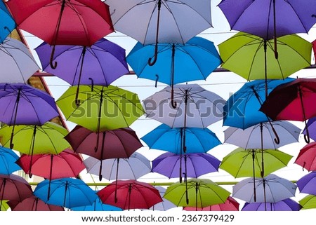 Colorful umbrellas. View from below under a group of colorful umbrellas on a street in Ankara. 