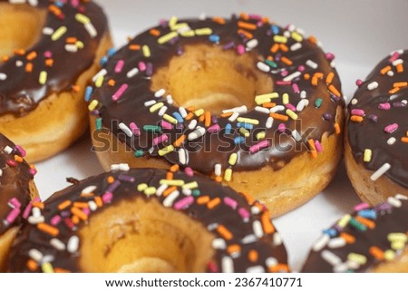 chocolate donuts with rainbow sprinkles 