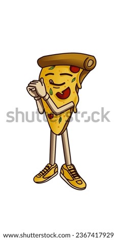 Pizza with yummy pose illustration