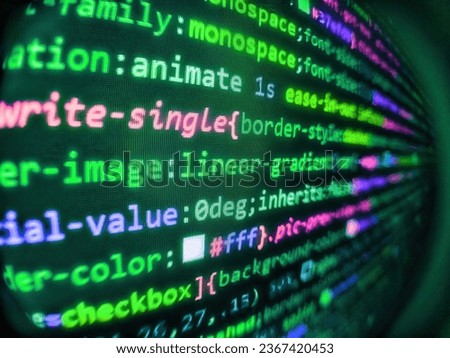 Javascript instructions. Coding cyberspace concept. Programmer working on computer screen. Internet app development and design. Software background technology. Computer script typing work