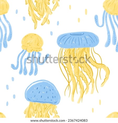 Vector Hand Drawn Jellyfish Seamless Pattern