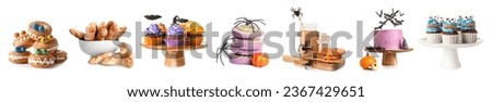 Set of creative Halloween sweets isolated on white 