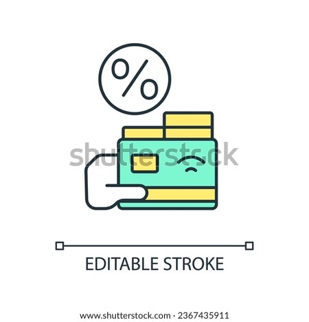 Deposit account rate RGB color icon. Pay with credit card. Cash back percentage. Banking service. Isolated vector illustration. Simple filled line drawing. Editable stroke. Arial font used