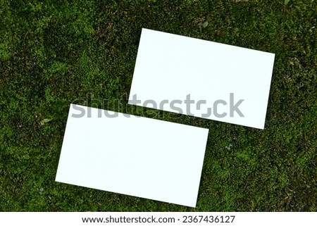 Real photo of business blank card mockup template. Design presentation layouts for corporate identity, advertising, personal, stationery over floral background Concept of entrepreneurship. Royalty-Free Stock Photo #2367436127