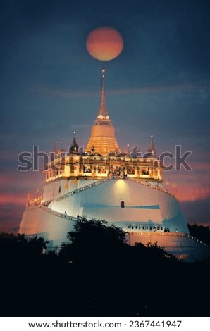 Sunset at the top of pagoda Golden mountain(Phu Khao Thong, Wat Saket), Bangkok, Thailand.