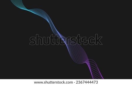 Abstract smooth curve line gradient on isolated black background. Vector illustration. Modern wavy pattern for cover, poster, banner, presentation, web, invitation. Digital frequency track equalizer